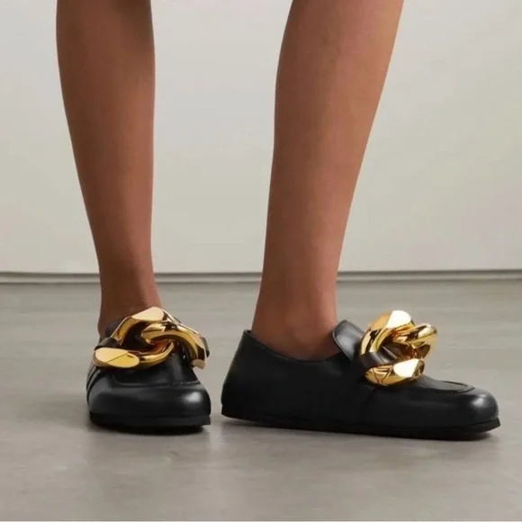 NEW JW Anderson Chain leather loafers Size IT 37 US 7 Back/ Gold - Picture 4 of 13